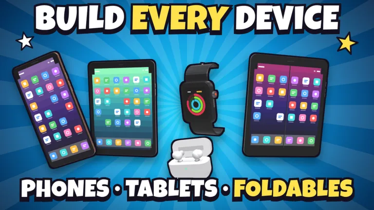 Official Roblox thumbnail showing phones, a tablet, a watch, a foldable, and earbuds
